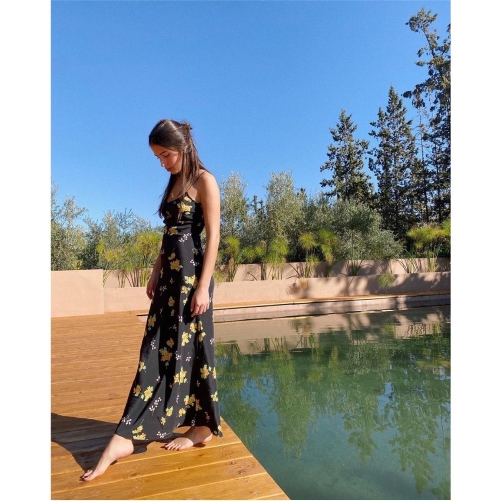 Réalisation Par Phoebe Slip Dress Floral Black Silk Maxi Blossom S EUC - Picture 11 of 11